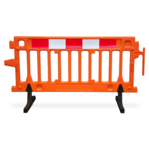 Orange plastic barricade with strip