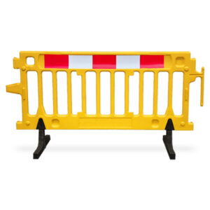 Yellow plastic barricade with strip