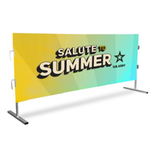 A Custom extended barricade cover saying salute to summer